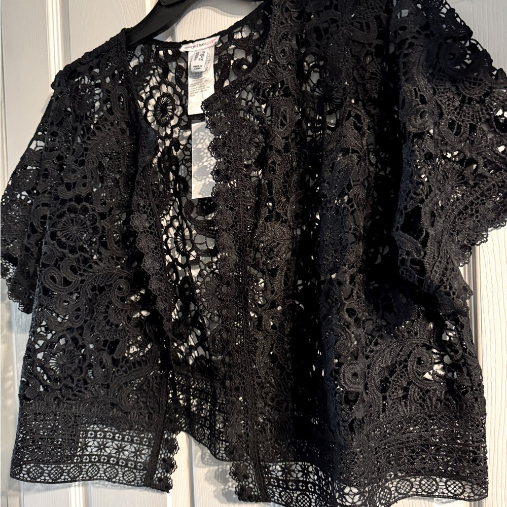 Black Lace Open-Front Cardigan